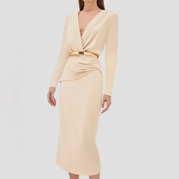 NWT Alexis Beige Fraser Midi Dress - Picture 1 of 12